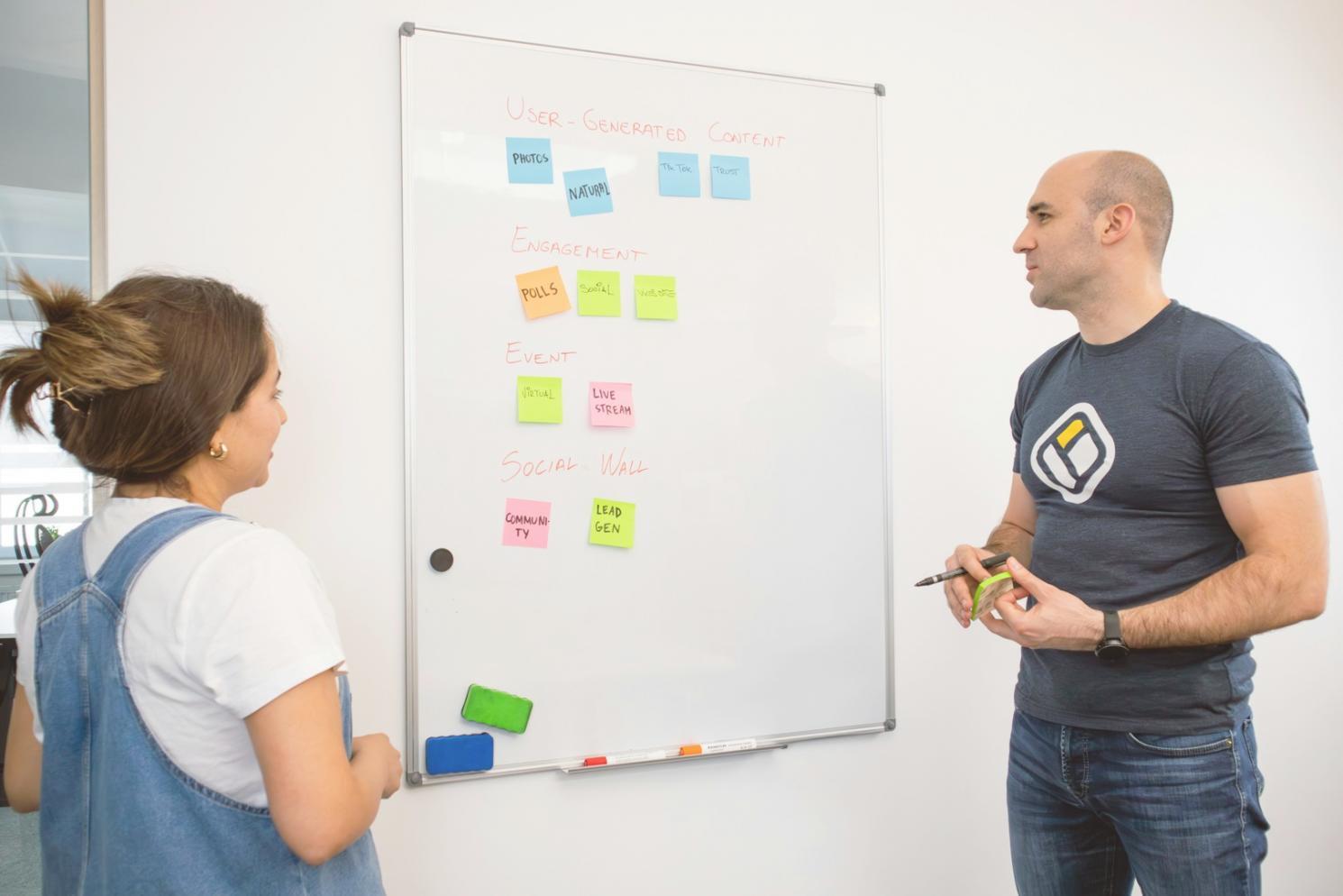 Content strategy planning session with notes and research